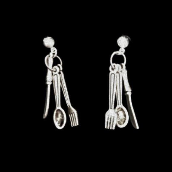 Silverware Cutlery Charm Earrings - Picture 3 of 3